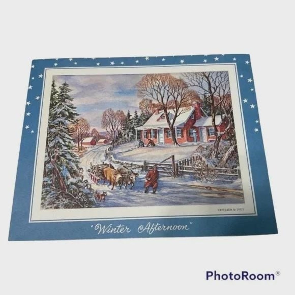 Vintage Currier & Ives Winter Afternoon Christmas Card Sunshine Line Religious